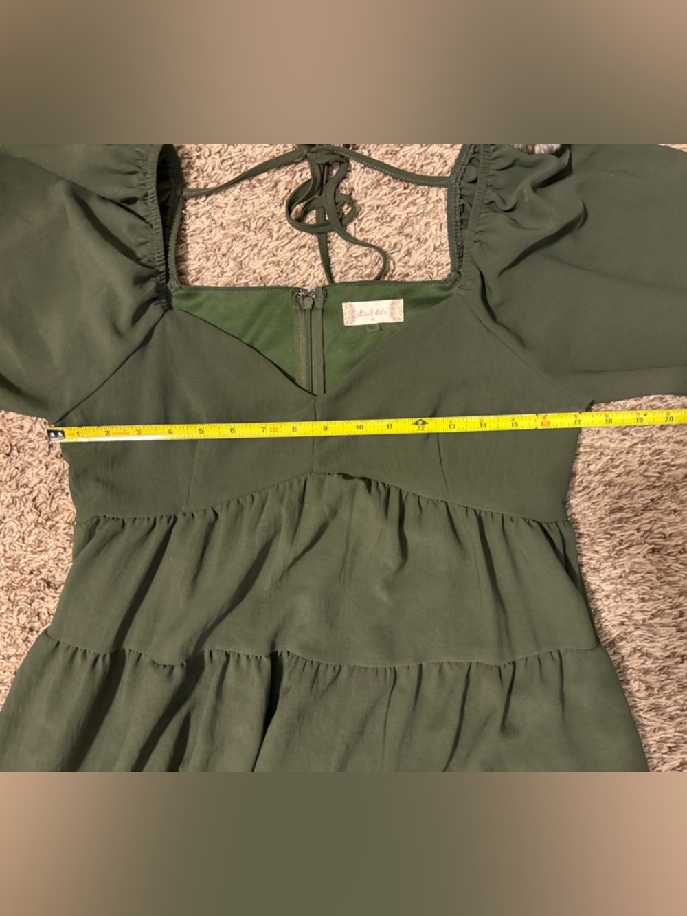 Altar'd State Olive Green Tiered Long-Sleeve Babydoll Dress - Picture 11 of 14